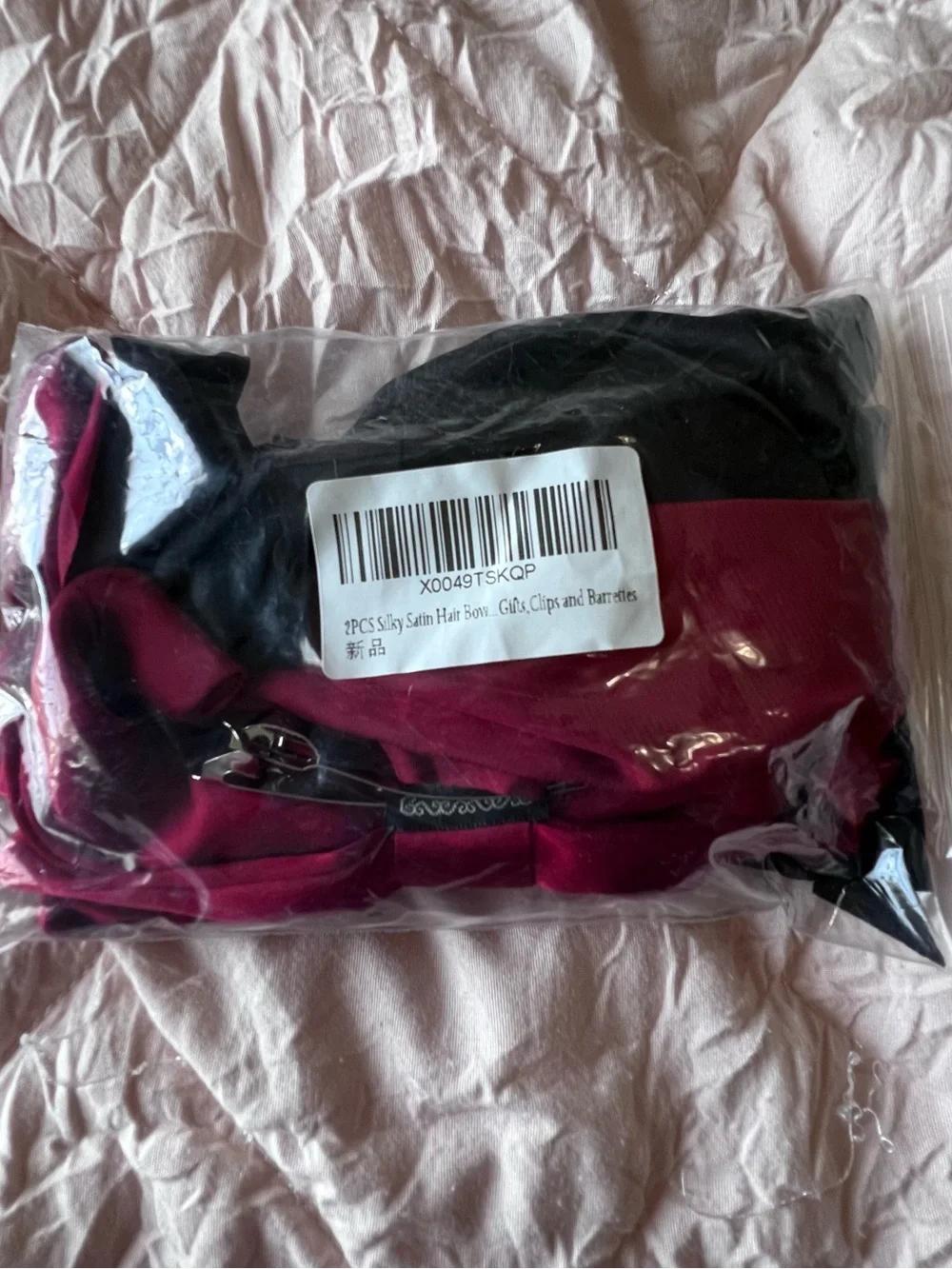 Source Unknown Satin Hair Bow Pair in Fuchsia and Black